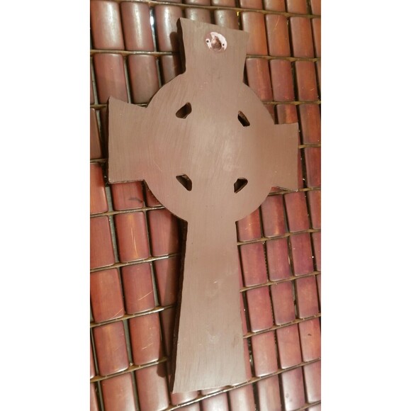 Vintage Cast Iron-Look Resin Cross with Flower & Fleur-de-lis Design 14"x8" - Picture 3 of 3